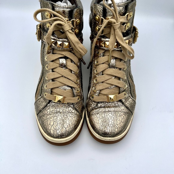 EUC Michael Kors Glam Studded Metallic Leather High-Top Sneakers - Picture 4 of 12